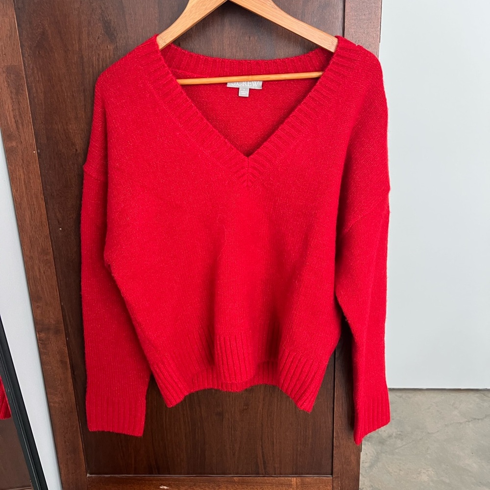 J. Crew Red V-Neck Sweater